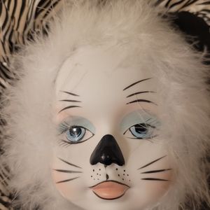 Fuzzy Cat 3-4" Vintage Hand Painted Harlequin Ceramic Cat Mask Wall Decor Taiwan